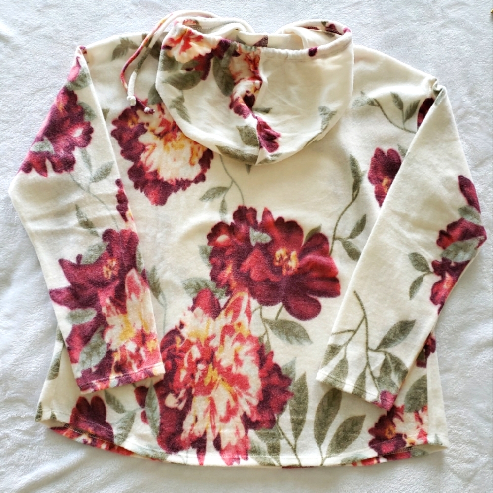 EXCLUSIVE ONE Long Sleeve Super Soft Cozy Fleece Floral Hoodie--NEW--L - Picture 10 of 14